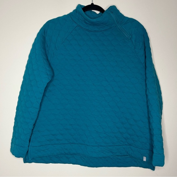 T By TALBOTS Quilted Bright Blue Sweater Side Neck Zip Up Cozy Layering Sweater - Picture 2 of 8